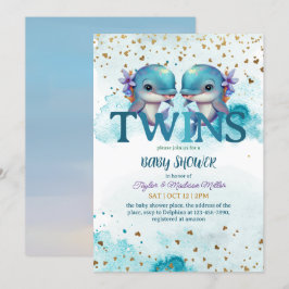 Invitación Hermoso delfín lindo bebé gemelos ducha