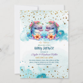 Invitación Hermoso delfín lindo Twin Baby Shower