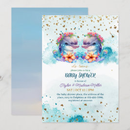 Invitación Hermoso delfín lindo Twin Baby Shower