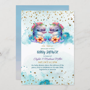 Invitación Hermoso delfín lindo Twin Baby Shower