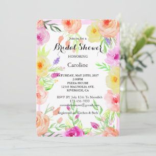 Invitación Hermoso desayuno nupcial de flores amarillas rosad