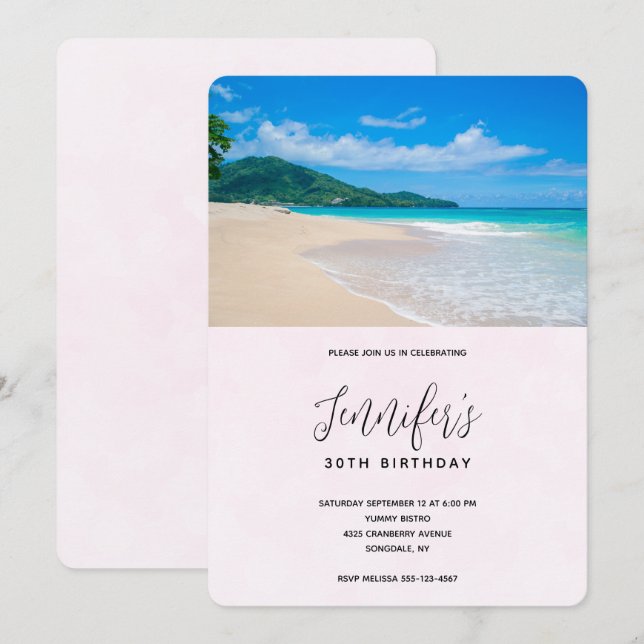 Invitación Hermoso destino tropical de playa cumpleaños (Anverso / Reverso)