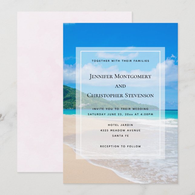 Invitación Hermoso destino tropical Sandy Beach Wedding (Anverso / Reverso)
