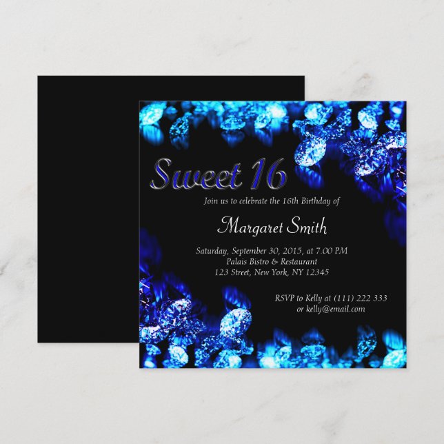 Invitación Hermoso Diamante Azul dulce 16 Invite (Anverso / Reverso)
