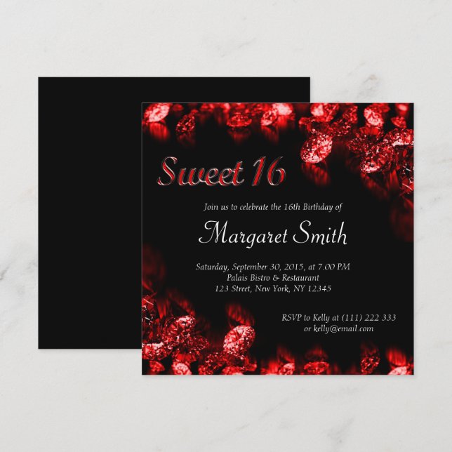 Invitación Hermoso Diamante Rojo dulce 16 invitados (Anverso / Reverso)