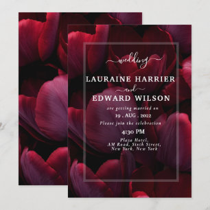 Invitación Hermoso diseño de flores de borgoña