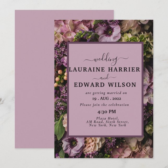 Invitación Hermoso diseño de flores de lavanda (Anverso / Reverso)