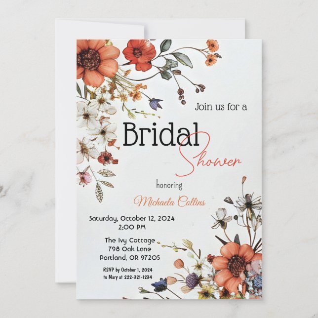 Invitación Hermoso diseño floral con amapolas (Anverso)