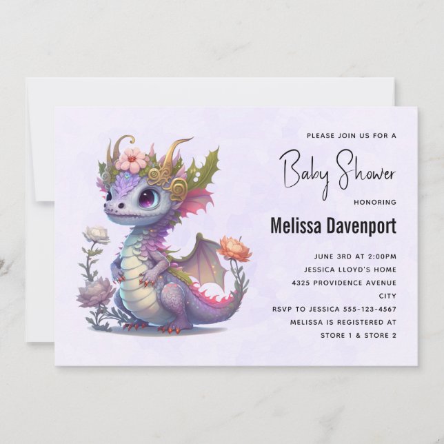 Invitación Hermoso Dragón con Corona Elegante Fiesta de Bebé (Anverso)