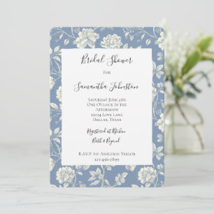 Invitación Hermoso Ducho Nupcial De Flores Azules Cremosas Ro