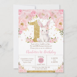 Invitación Hermoso dulce conejo conejo rosado floral primer c