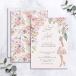Invitación Hermoso dulce Dieciséis Aniversario de la Flora Ro<br><div class="desc">Una hermosa y elegante invitación a los 16 años dulce en tonos rosa y dorado. Esta bonita invitación se caracteriza por un glamuroso y a la moda chica con un vestido rosa de flores, un bolso de flores y joyas brillantes, con arcos en los tacones. En la parte superior hay...</div>