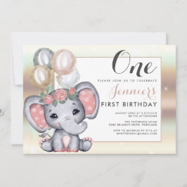 Invitación Hermoso elefante bebé floral con globos
