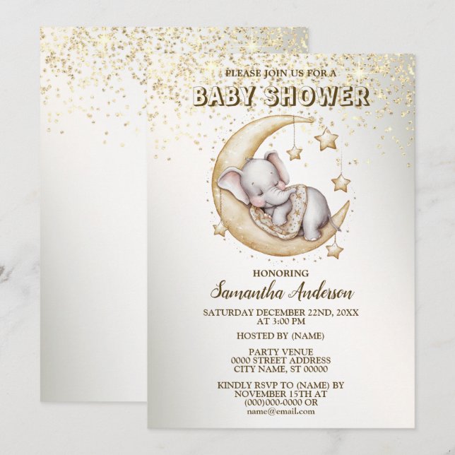 Invitación Hermoso elefante lindo de Baby Shower (Anverso / Reverso)