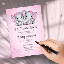 Hermoso, Elefantes Bebés Gemelas Rosadas Baby Show