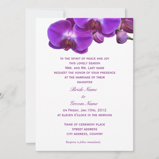 Invitación Hermoso, elegante, boda de flores de orquídea púrp (Anverso)