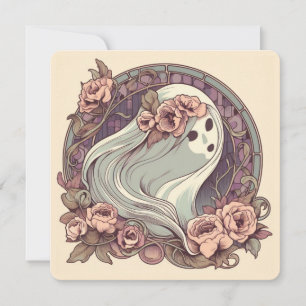 Invitación Hermoso Fantasma Art Nouveau con Flores Espeluznan