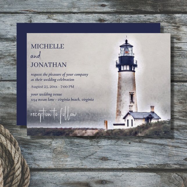 Invitación Hermoso faro Nautical Beach Wedding (Subido por el creador)