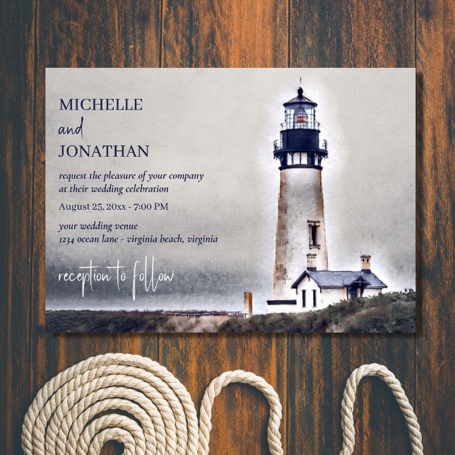 Invitación Hermoso faro Nautical Beach Wedding (Subido por el creador)