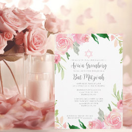 Invitación Hermoso Fiesta de Bat Floral Rosa Mitzvah