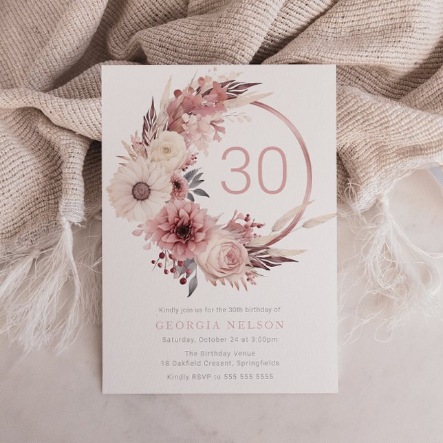 Invitación Hermoso Fiesta de Boho Rubor 30 cumpleaños (Subido por el creador)