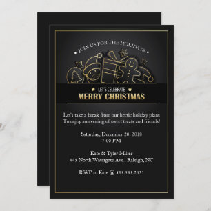 Invitación Hermoso Fiesta de Navidades negros y dorados