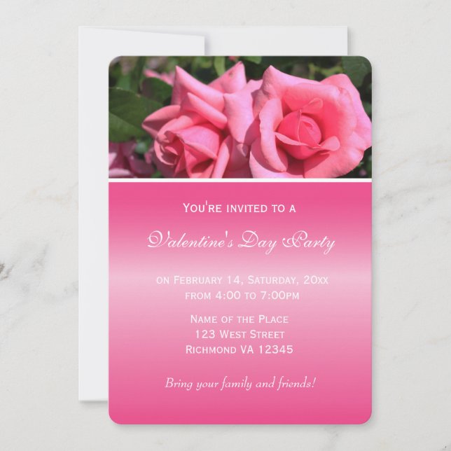 Invitación Hermoso fiesta El día de San Valentín de flores ro (Anverso)