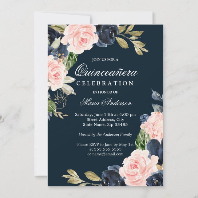 Invitación Hermoso Fiesta elegante de Rubor y Marina Quincean (Anverso)