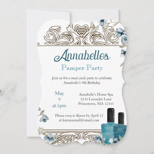 Invitación Hermoso Fiesta Floral Spa Pamper (Anverso)