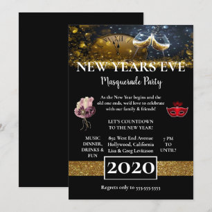 Invitación Hermoso Fiesta negro de Año Nuevo