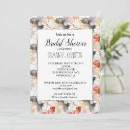 Invitación Hermoso floral femenino melocotón azul y blanco