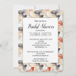 Invitación Hermoso floral femenino melocotón azul y blanco