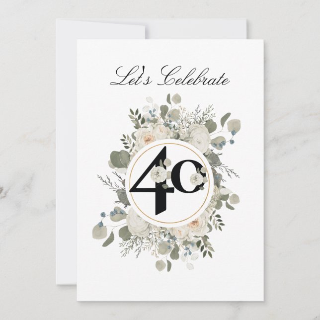 Invitación Hermoso floral pastel ANIVERSARIO 40 (Anverso)