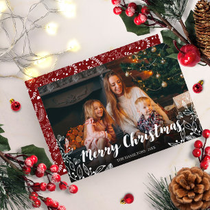 Invitación Hermoso Follaje Invernal Foto Feliz Navidad