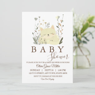 Invitación Hermoso Gatito Durmiendo Sage & Floral Pastel