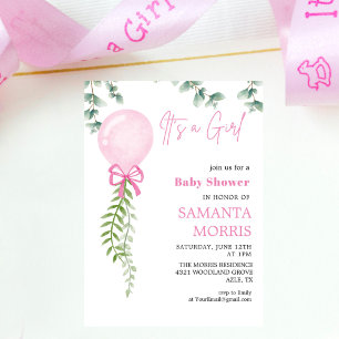 Invitación Hermoso globo de eucalipto rosa Es Baby Shower de