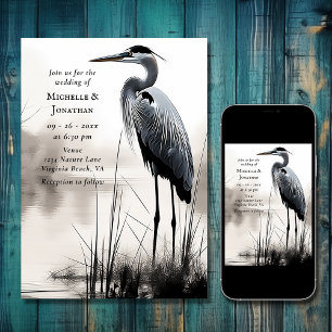 Invitación Hermoso Gran Boda de aves costeras de la garza de