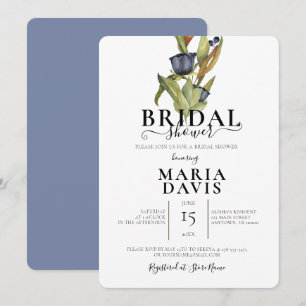 Invitación Hermoso Ilustracion Blue Bouquet Bridal Shower