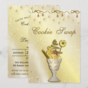 Invitación Hermoso Intercambio de Galletas de Oro Fiesta de N