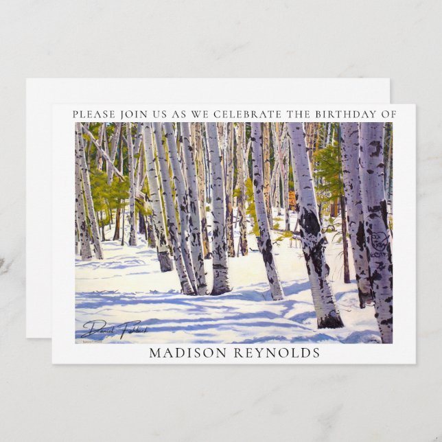 Invitación Hermoso invierno Nieve aspen Trees cumpleaños (Anverso / Reverso)