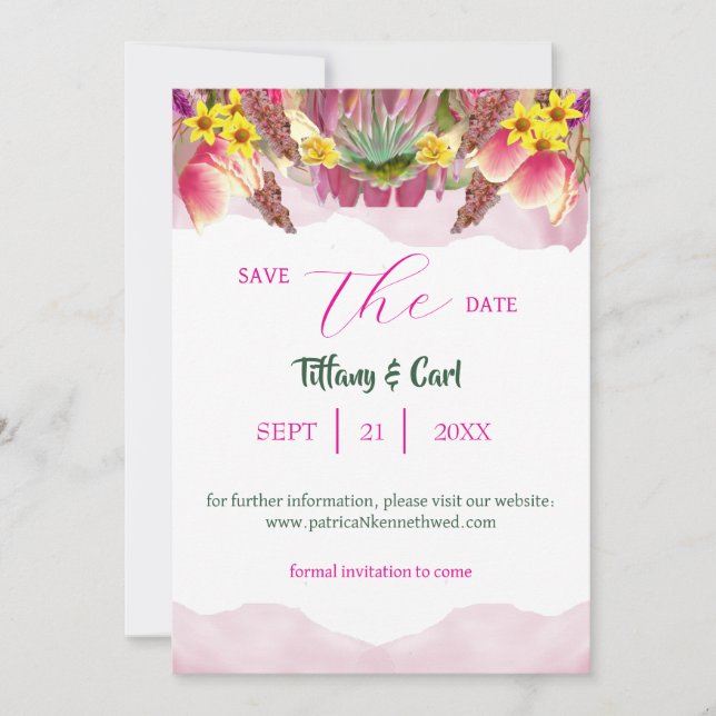 Invitación Hermoso Jardín Botánico Floral Salvar La Fecha (Anverso)