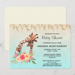 Invitación Hermoso Jirafa Acuarela Mamá y Bebé Baby Shower