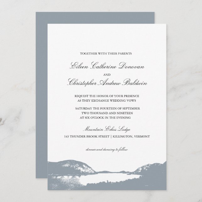 Invitación Hermoso lago Gray Mountain| Boda (Anverso / Reverso)