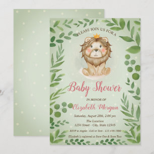 Invitación Hermoso León Hojas, Puntos Azules Baby Shower