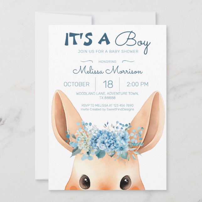 Invitación Hermoso lindo Blue Floral Bebé Ducha (Anverso)