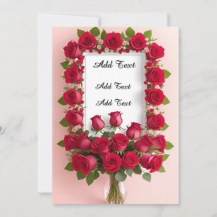 Invitación Hermoso marco floral con rosas rojas