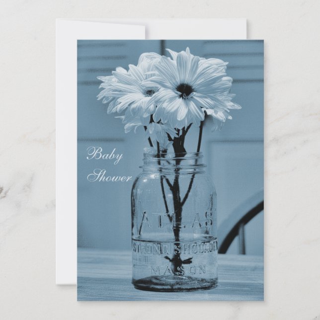 Invitación Hermoso Mason Jar & Daisies Blue Baby Shower (Anverso)