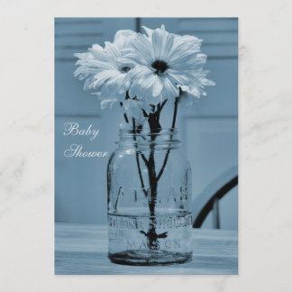 Invitación Hermoso Mason Jar & Daisies Blue Baby Shower