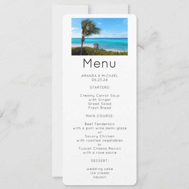 Invitación Hermoso menú de palmera con brisa de playa tropica (Anverso)