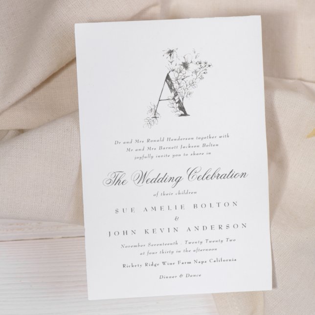 Invitación Hermoso Monograma 'A' floral Boda esbozado (Subido por el creador)